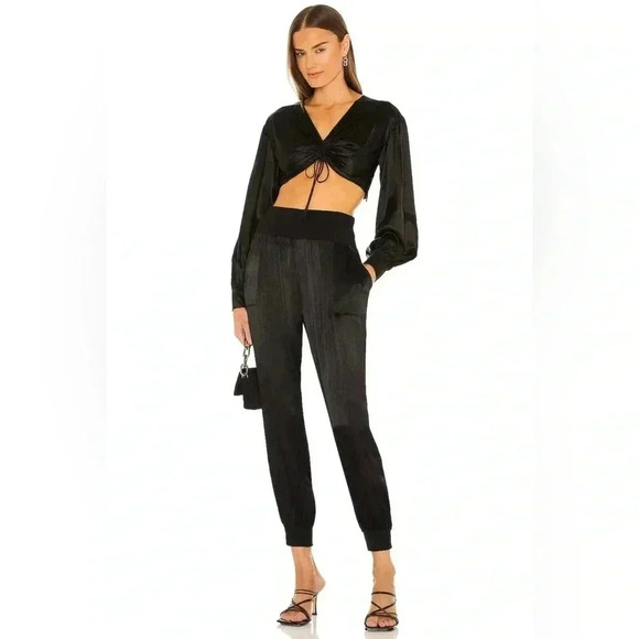 REVOLVE bobi BLACK Sleek Textured Pants in Black, size L, BNWT - Picture 1 of 13